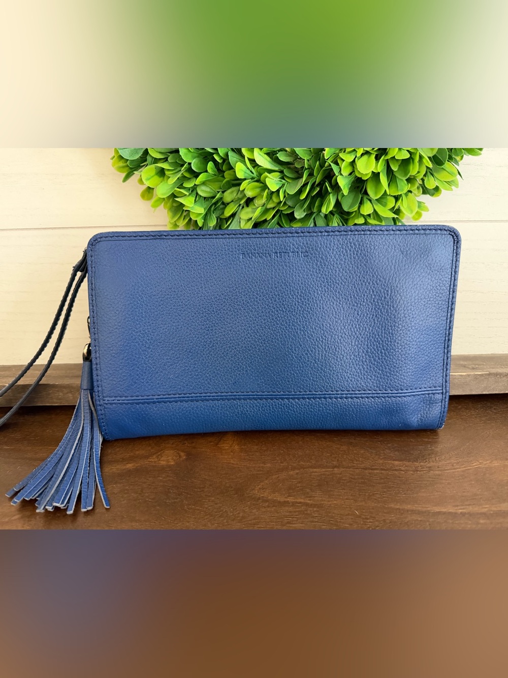 Banana Republic Deep Blue pebbled leather Leather Zip Clutch like new